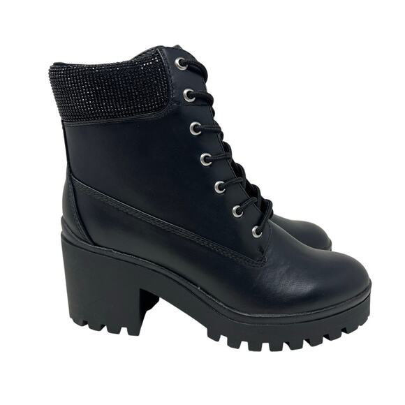 Wild Pair Black Faux Leather Lace Up Combat Boots 8.5 Grunge Punk Emo - Picture 3 of 9